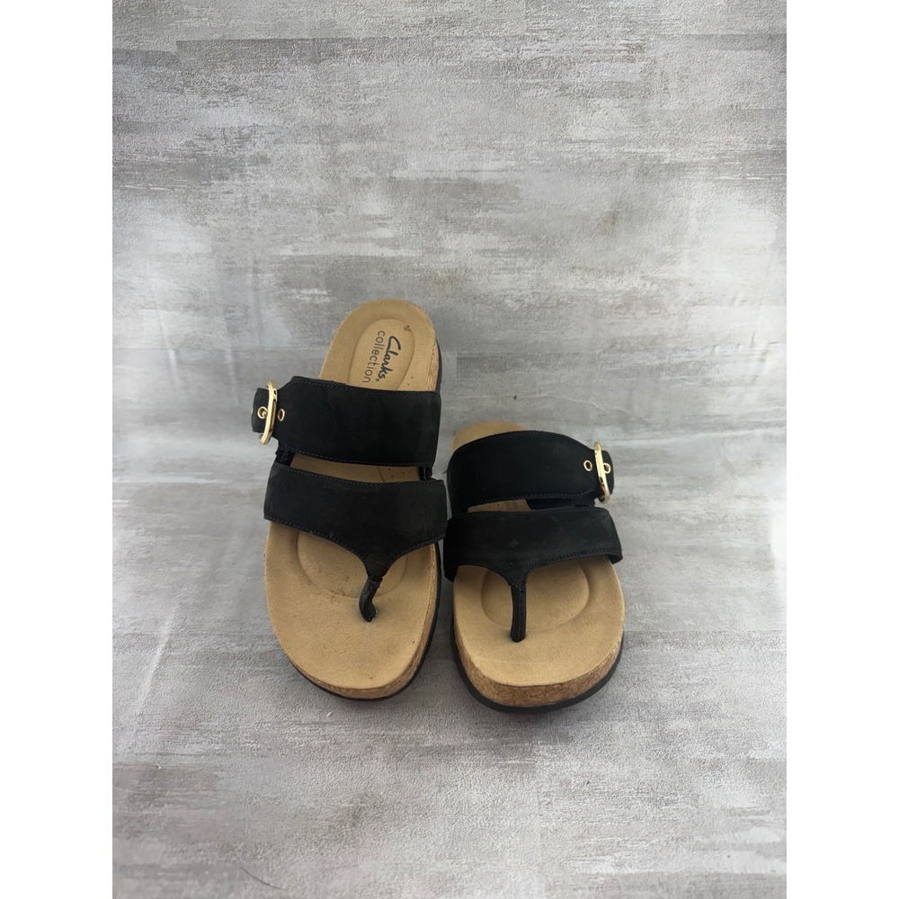 Clarks Collection Mira Tide Black Buckle Thong Sandals Women Sz 6.5M